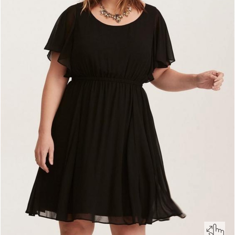 NWT Torrid black chiffon mini skater dress butterfly flutter sleeves